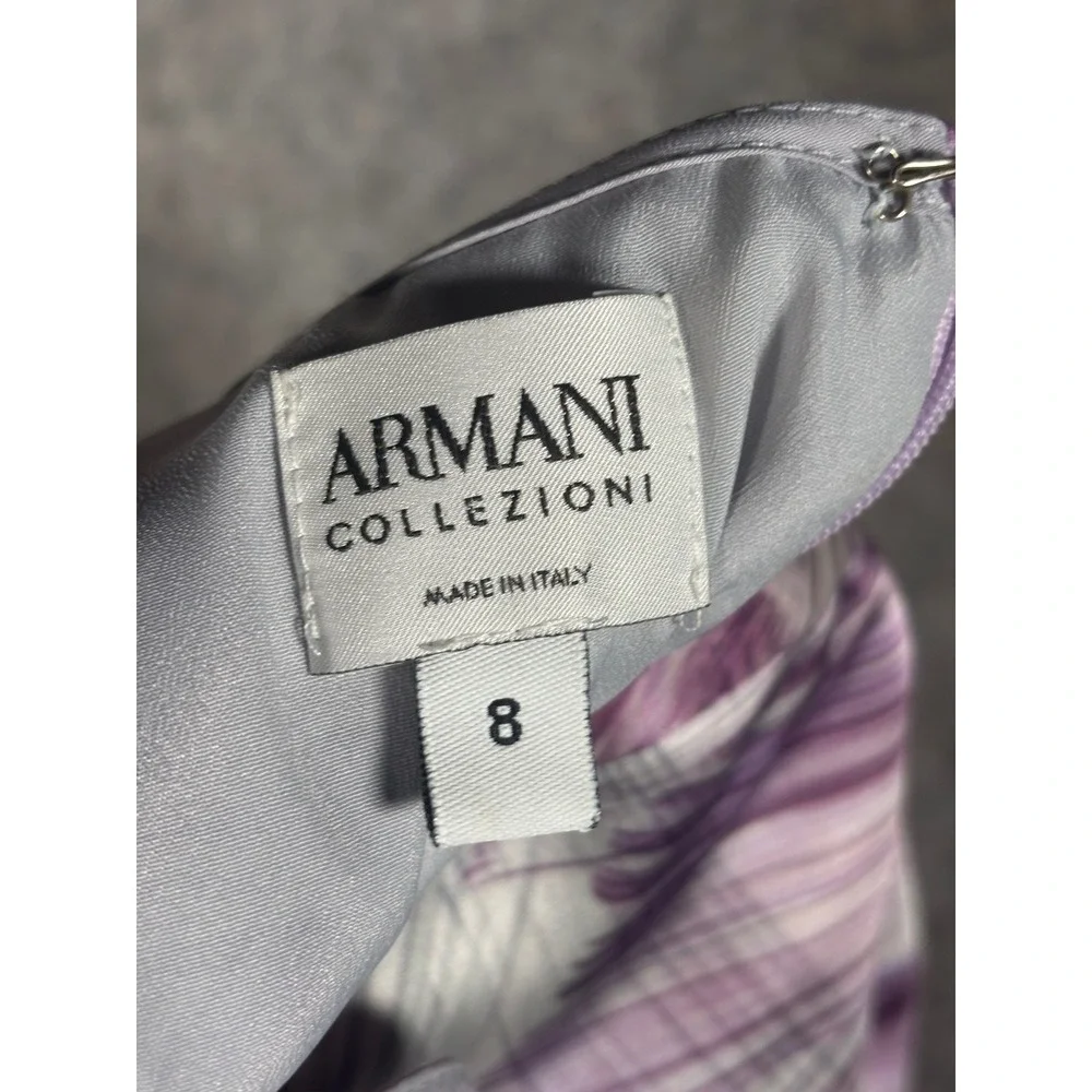 Armani Collezioni Silk Sheath Dress Womens 8 Purple Abstract Knot V-Neck‎ Italy